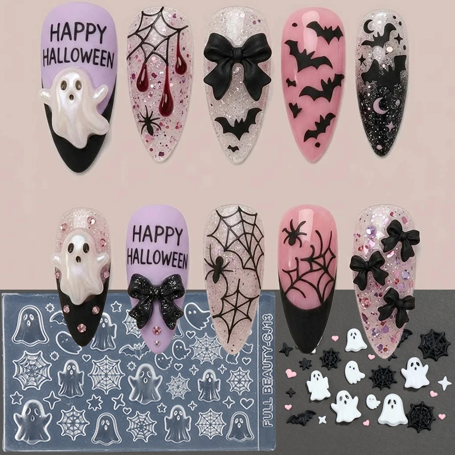 1 Stück Cartoon Kawaii Geister-Nagelstempel Horror Kürbis Spinnennetz Skelett Hand Nagelschablonen Y2K Halloween Maniküre-Werkzeuge – Detail 3
