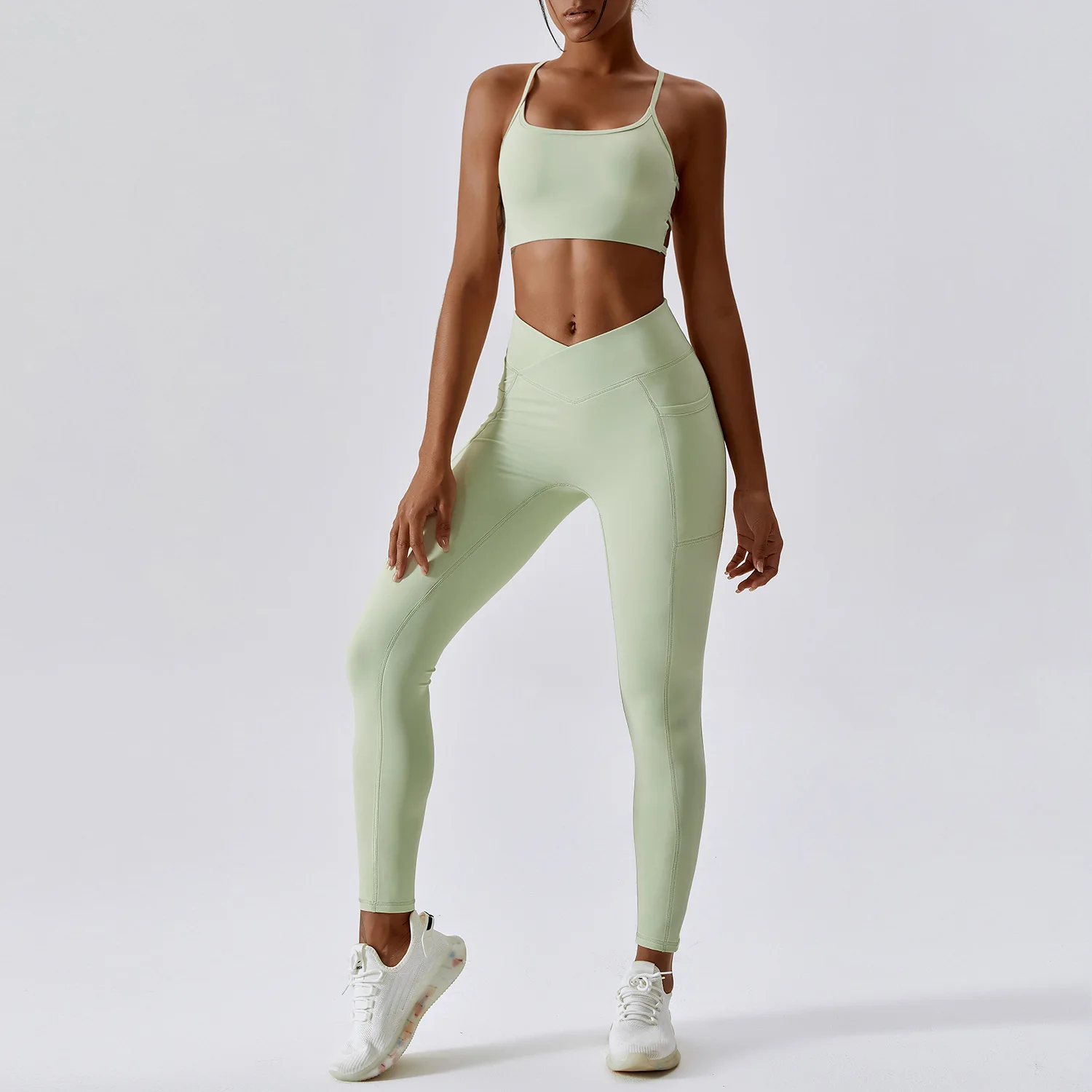 Leggings e sutiã esportivo sem costura para mulheres, roupas de ginástica, shorts de cintura alta, agasalho feminino, conjunto de roupas 2 peças