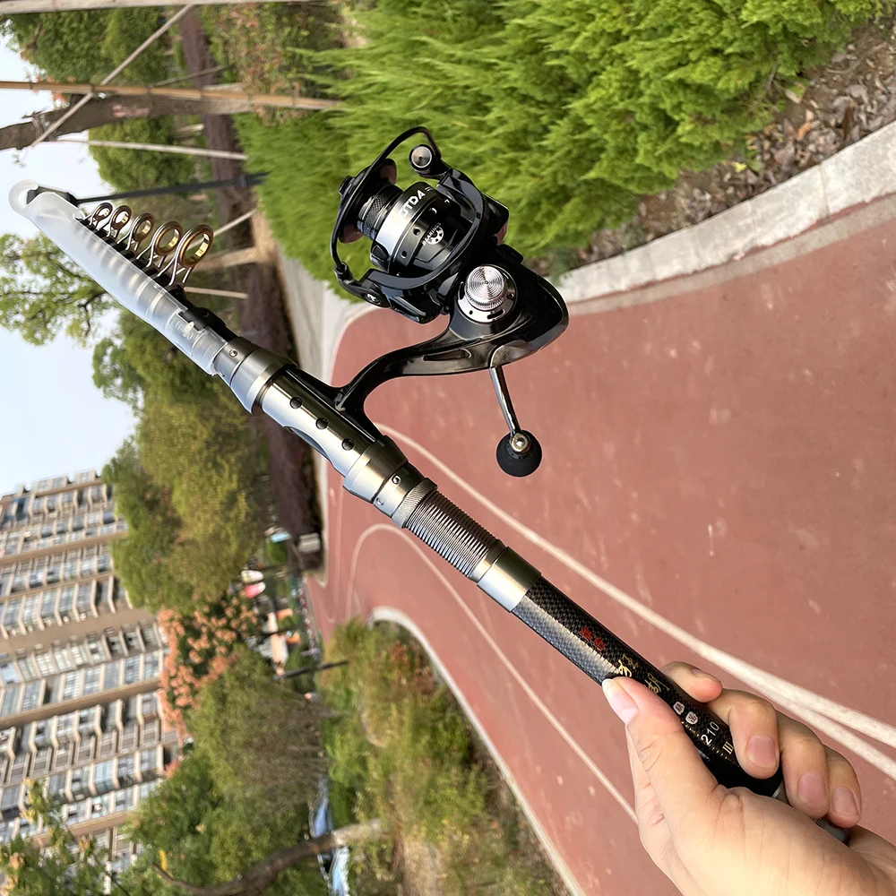 

GHOTDA Fishing Rod Plus Reel 1.5-2.4m Carbon+Alloy Carp Fishing Set Telescopic Rod + 5.2:1 for Bass Pike Fishing Rod Plus Reel