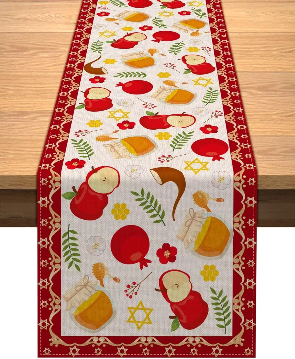 Shana Tova Table Runner Set Jewish New Year Linen Tablecloth Kitchen Dining Table Decor for Rosh Hashanah Holiday Celebration