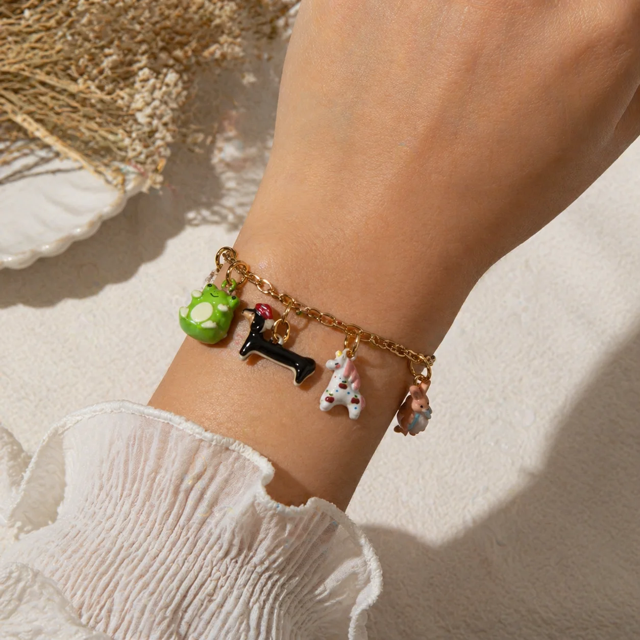 3 Stück Kawaii Emaille-Kupfer-Tierschmuck, vergoldet, niedlicher Schmuck, DIY-Halskette, Armband, Zubehör – Detail 5