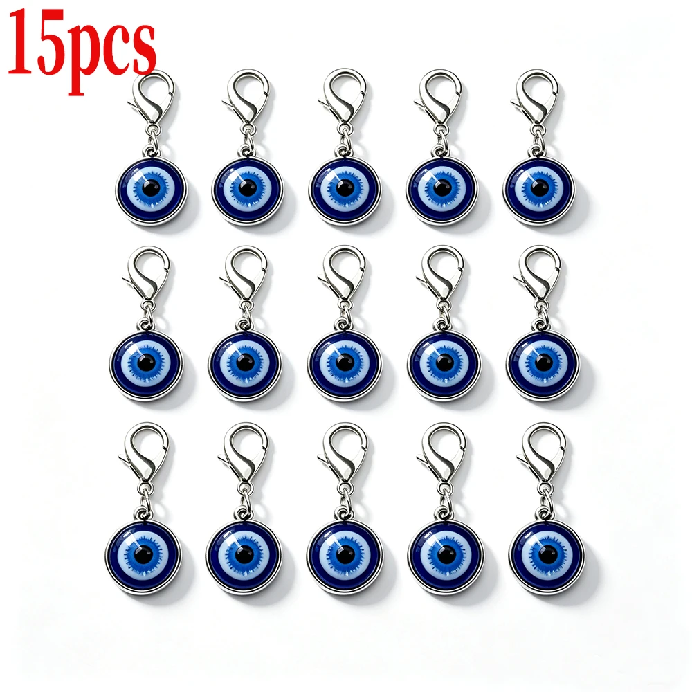 1/6/10/15 Stück Set mit Charms im „Evil Eye“-Design, Karabinerverschluss, Metall-Emaille-Schlüsselanhänger mit blauem Auge, Großhandel, Taschenanhänger, Souvenir-Geschenke – Detail 5