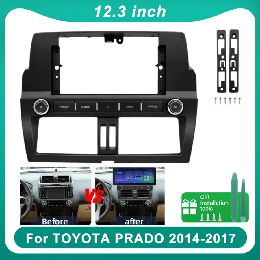 For Toyota Prado 2014-2017 12.3 Inch Car Radio Fascia Frame Dashboard Trim Panel Installation Kit