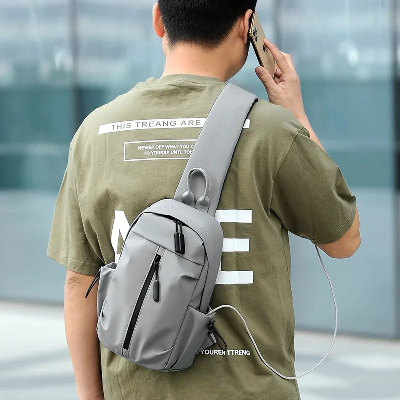 

Мужская повседневная модная нагрудная сумка, модная однотонная мужская нагрудная сумка, уличная сумка через плечо, USB люксовый бренд