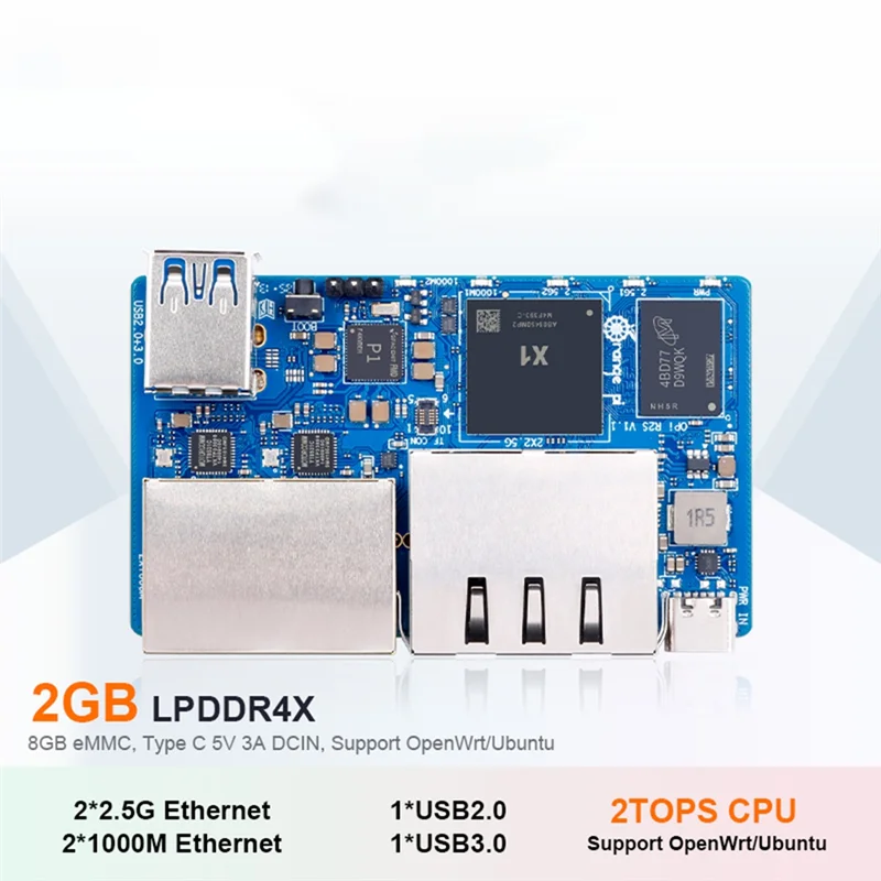 Новый-RISC-V AI для Orange Pi R2S 8-ядерный процессор 2TOPS 2 ГБ ОЗУ 8- ГБ EMMC Макетная плата с двумя портами LAN Мини-ПК для Openwrt Ubuntu