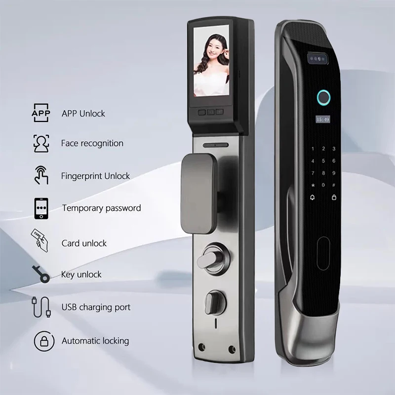 

Smart Door Lock 3D Face Fingerprint Card Swiping Mechanical Key Cat Eye Waterproof App Unlocking