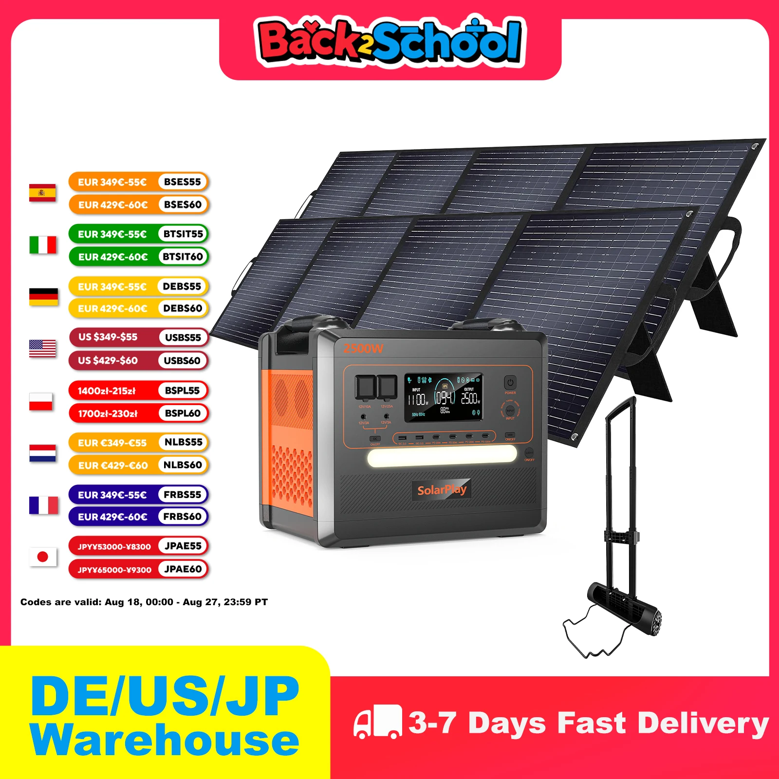 

SOLARPLAY Lifepo4 Battery Generator Q2402M Power Bank Camping Accessories Outdoor Folding Solar Plate Portable Hand Trolley