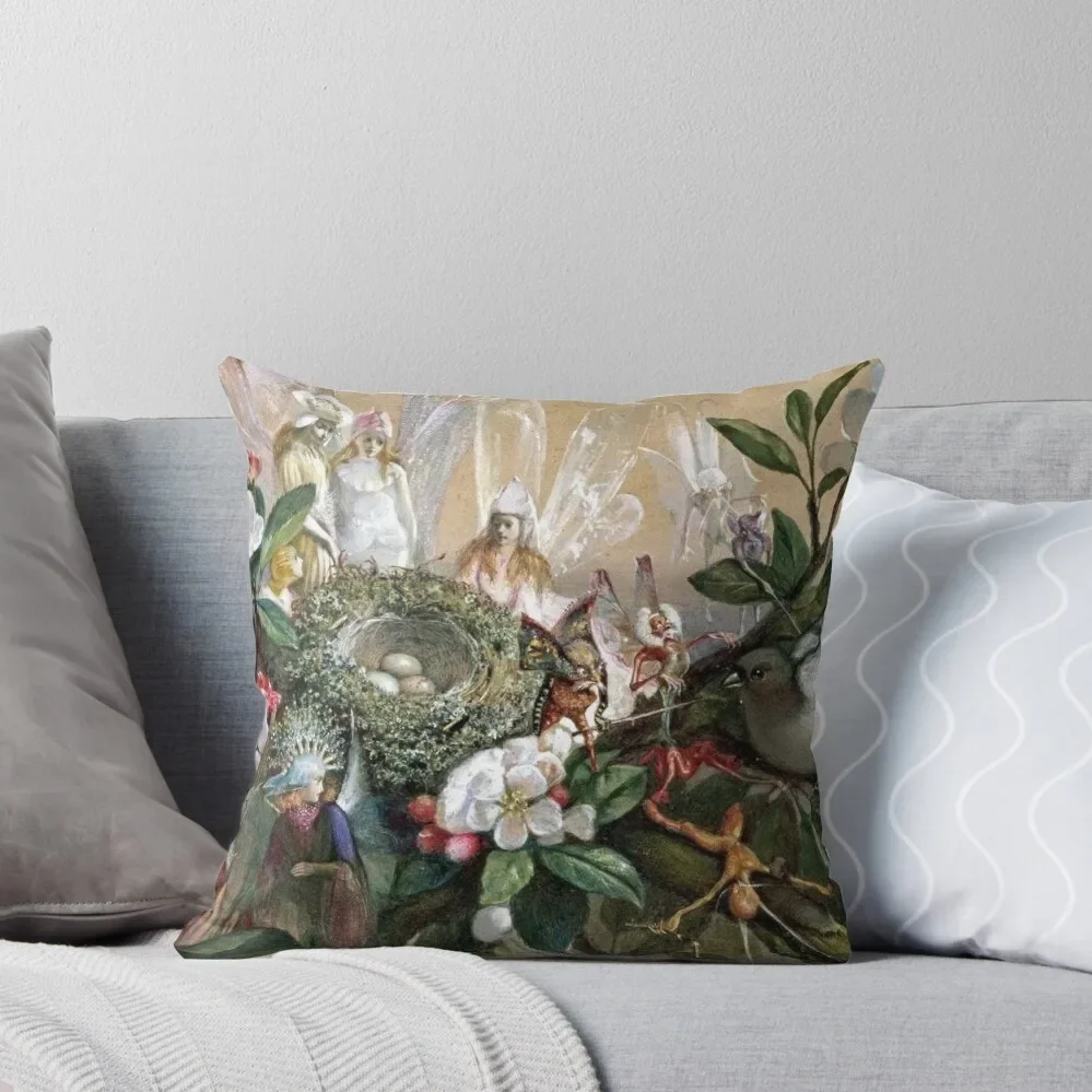 Fairies Round A Bird's Nest - John Anster Fitzgerald Throw Pillow Pillow Decor Pillowcase Cushion pillow