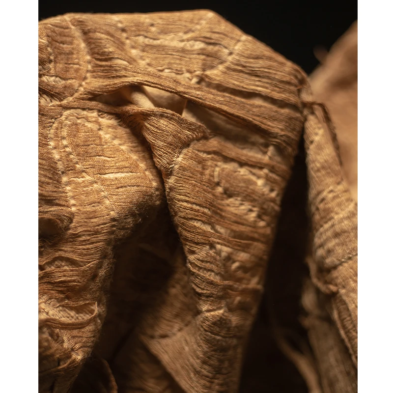 Brown Distressed Tie-Dyed Tassel Cotton and Linen Cut Flower Texture Retro Literary Creativity Decorative Designer Fabric