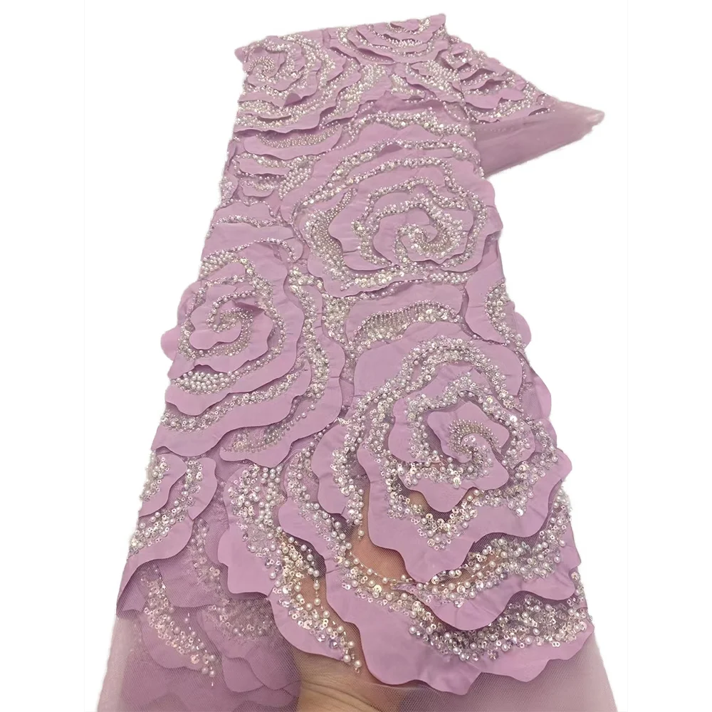 مصبوغ مطرز نسيج الدانتيل والتطريز الفرنسي اللؤلؤ تصميم الأزياء 5 ياردة الترتر مطرز أقمشة الدانتيل لفساتين الزفاف أحدث