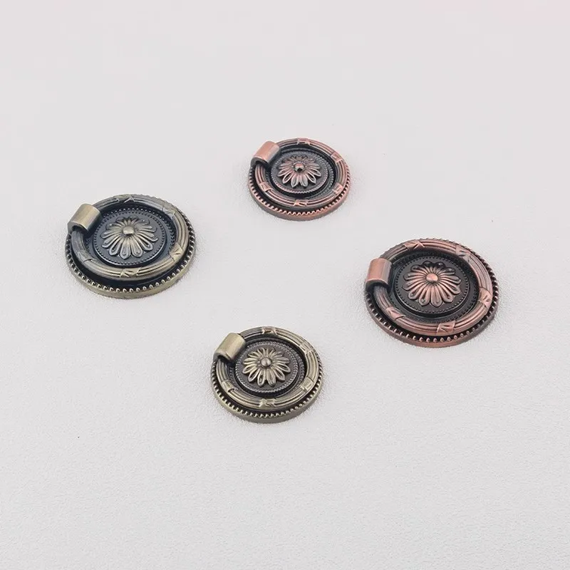 1 PC Vintage Zinc Alloy Antique Bronze Cabinet Handles Round Ring Wardrobe Pulls Retro Drawer Box Knobs Kitchen Accessories