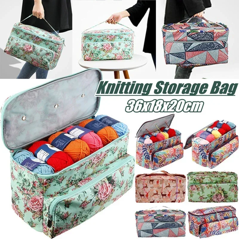 600D Oxford Knitting Storage Bag Multifunctional Crochet Knitting Tote Bags Large Capacity DIY Needle Arts Craft Yarn Bag