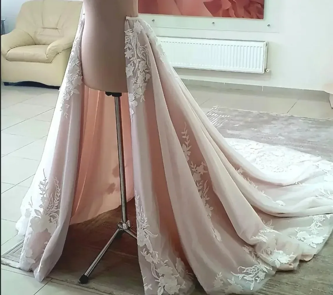 زخرفة فستان شيفون قابلة للإزالة للعرائس، قطار متنقل خارجي، مقاس محدد للمستخدم