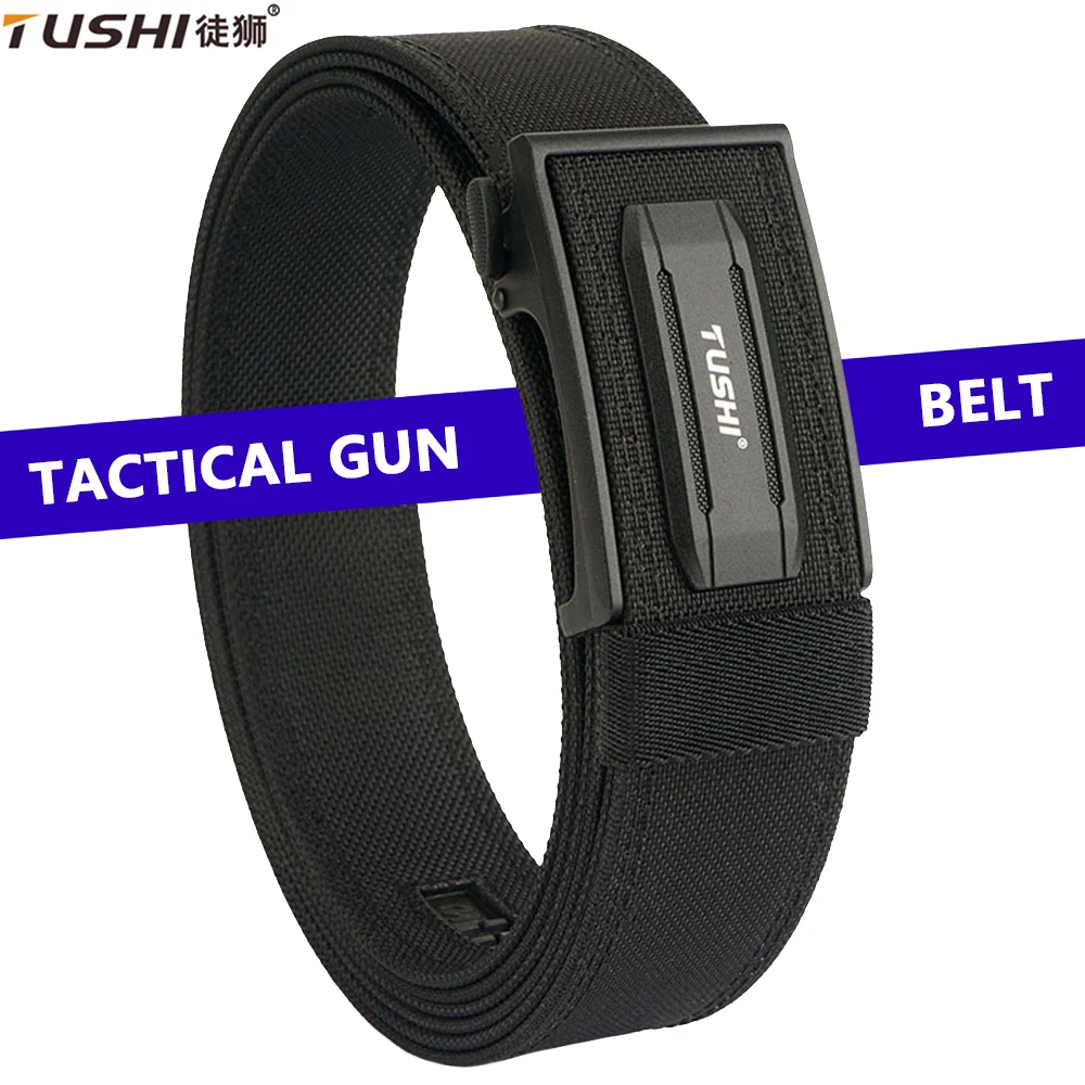 TUSHI Official Genuine 3.8cm EDC Military Tactical Belt Alloy Automatic Buckle Men's Police Duty Belt 1100D Nylon IPSC Gun Belt