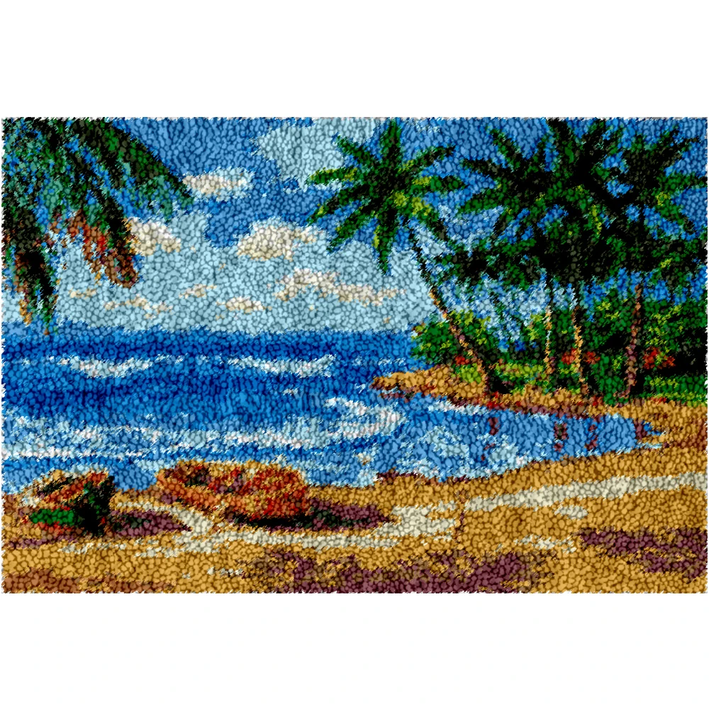 

Latch hook rug kits for adults with Preprinted Canvas Beach Pattern Knotted carpet kit Grid Cloth Crafts for Adult Room decor