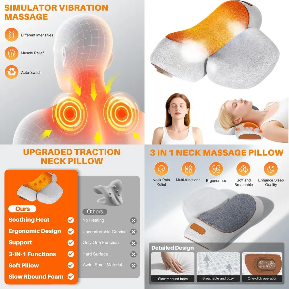 

Cervical Support Massager Pillow with Heat, Traction, & Hump Correction for Neck and Shoulder Pain Relief
