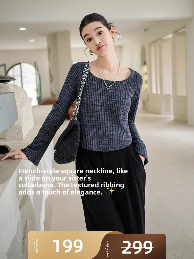 

Meiyang Special S Wild Hawthorn Long Sve T-irt Floral Stripe Elegance Square Collar Polyester Spring Regular Thin