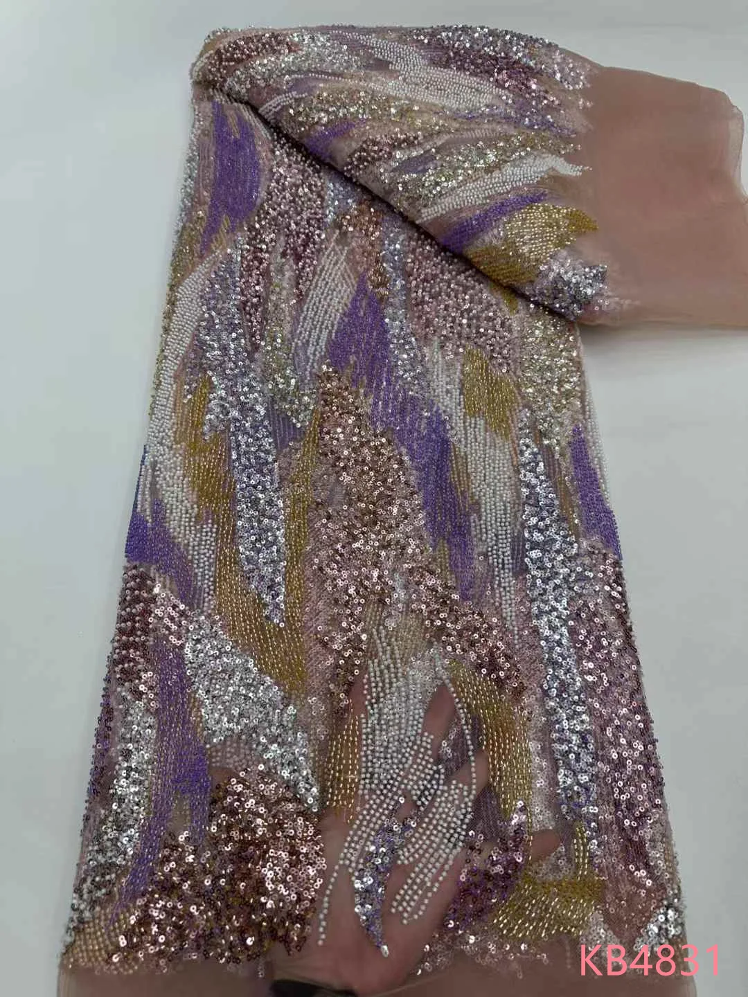 

African Fabric Lace High Quality Purple 2025 Luxury Laces 5 Yards Sequence Lace Fabric Beaded Tulle Lace For Sewing KB4832