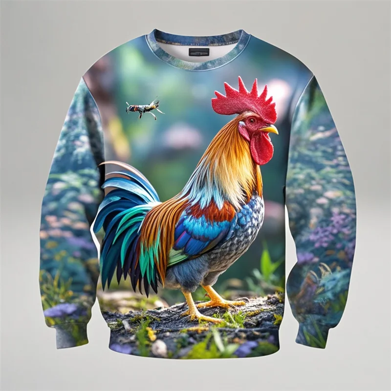 3D Print Sweatshirt For Men Women Funny Chicken Cock Graphic Oversized Round Neck Pullovers Casual Streetwear Tops Dropshipping