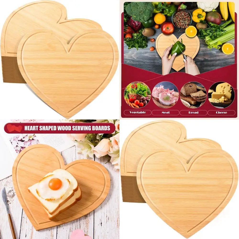 

Valentine's Bamboo Charcuterie Boards: 12-Piece Heart-Shaped Serving Trays with Juice Groove, 12.8x11.3 Ideal for Weddings & Hou