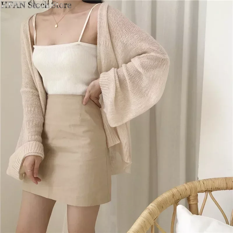 2023 summer New Knitted Cardigan Women\'s Oversized Summer Cardigan Women\'s Loose Hollow Coat Sunscreen Pink Cardigan Korean Top