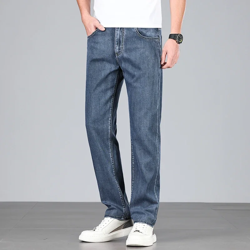 4 ألوان جديدة ليوسيل الجينز ملابس للرجال رقيقة تمتد مستقيم الأعمال عادية الدينيم السراويل فضفاضة سراويل قطنية للذكور