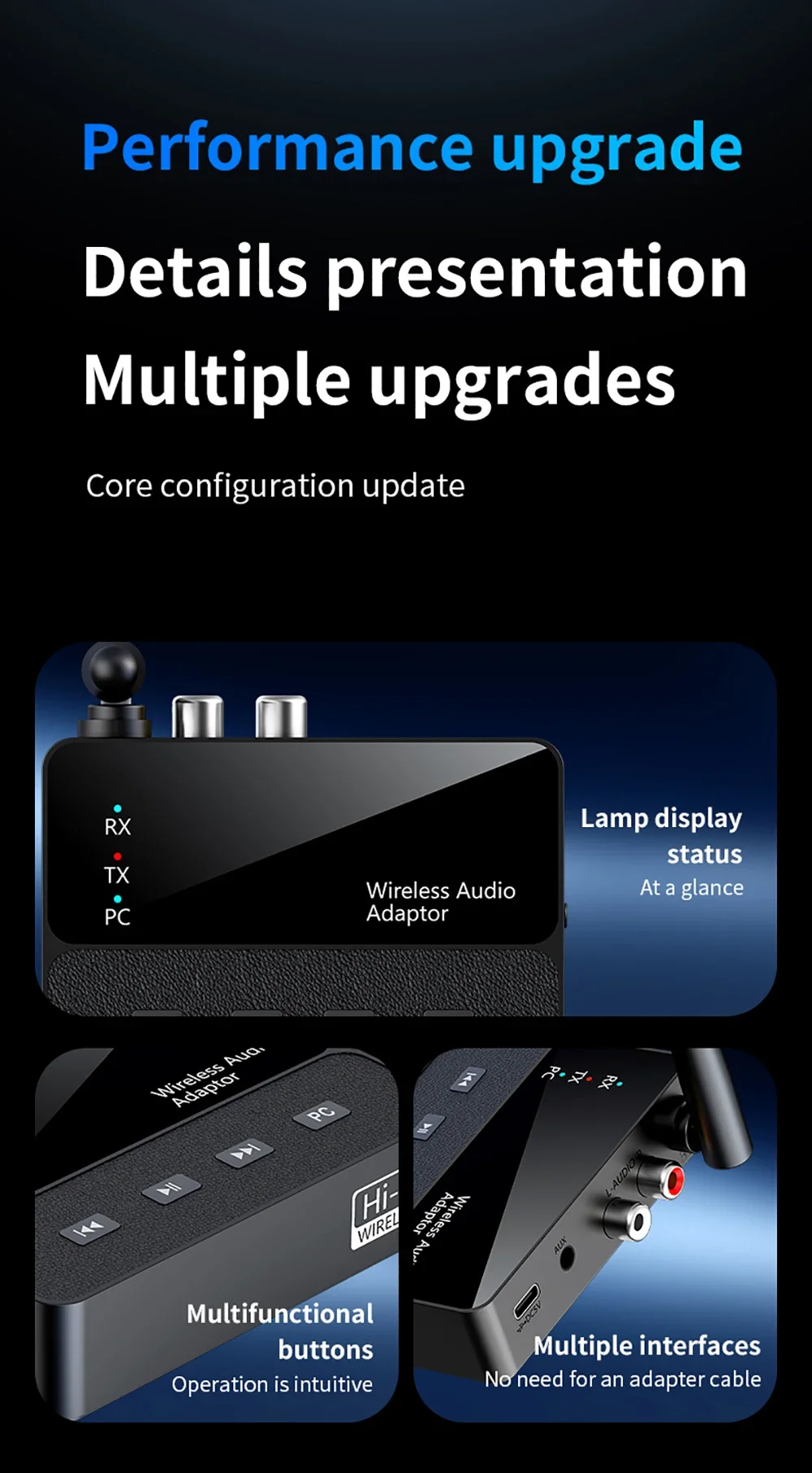 Kebidumei Drahtloser Audio-Adapter, Bluetooth 6.0-Empfänger, Sender, HiFi, verlustfreier Klang, Stereo-Musik, 3,5 mm AUX-RCA-Buchse für PC-TV – Detail 14