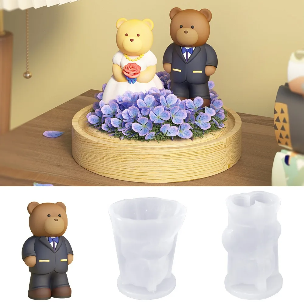 

3D милый медведь силиконовая форма DIY подарок на день Святого Валентина гипсовый орнамент форма медведь свеча форма для торта