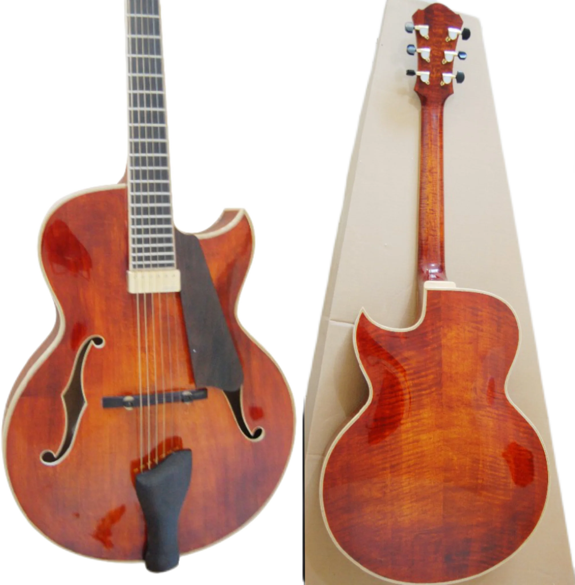 

Handcrafted Handmade Archtop Flamed Maple Jazz Guitar Ebony Carved Solid Customizable Electric Guitar Yunzhi Musical Instrument