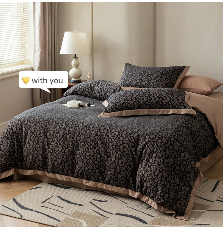 100 benang hitung tenun Jacquard semua seprai katun empat potong Set seprai selimut tepi lebar katun murni