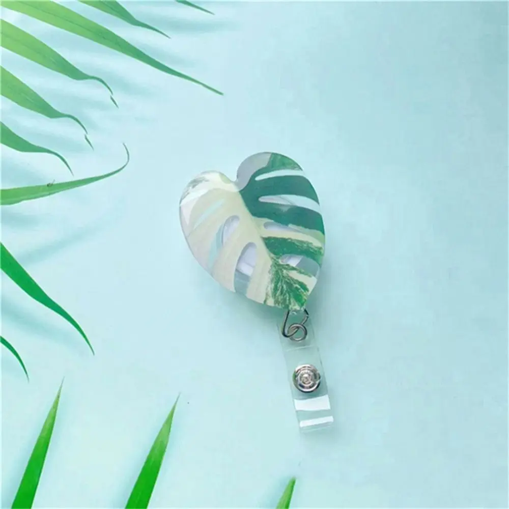 ID Card Clip Leaf ID Badge Reel Inspirational Chest Card Retractable Badge Holder Work Card Rare Plant Easy Pull Buckle