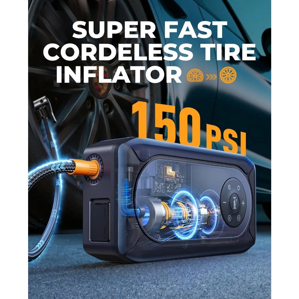 YaberAuto 9-in-1 Jump Starter مع ضاغط هواء 4500A 150PSI بطارية السيارة المحمولة Jump Starter (9L Gas/8L Diesel)، Jump Box Ca