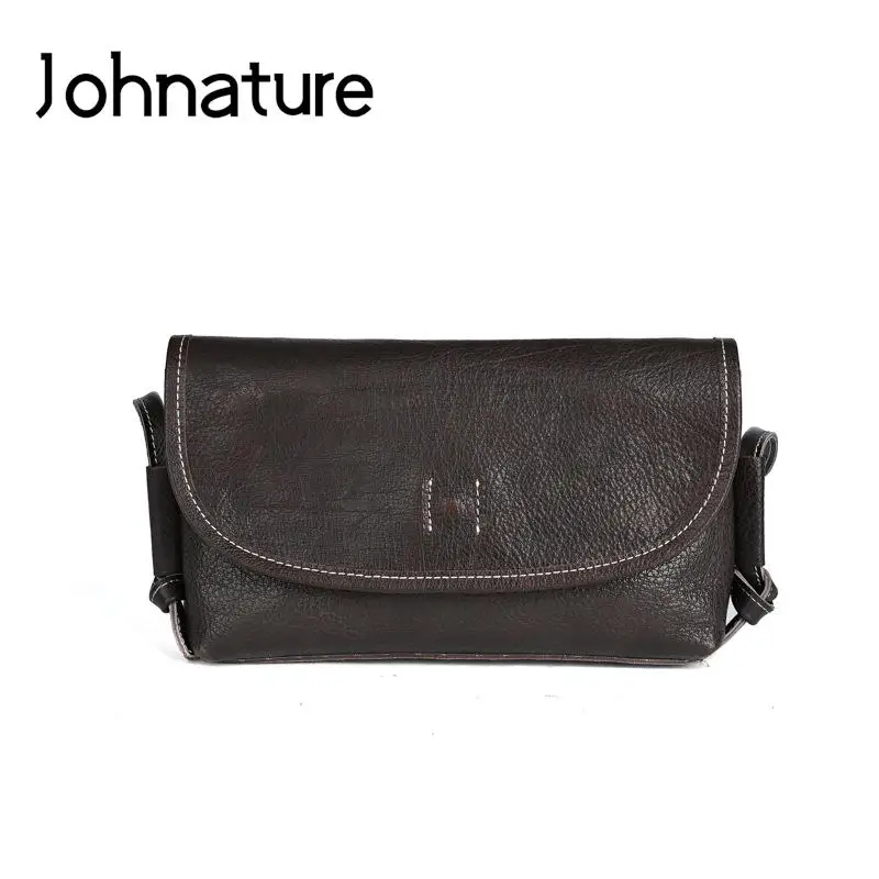 Johnature Vintage Solid Color Women Small Bag 2024 New Genuine Leather Versatile Simple Real Cowhide Shoulder & Crossbody Bags