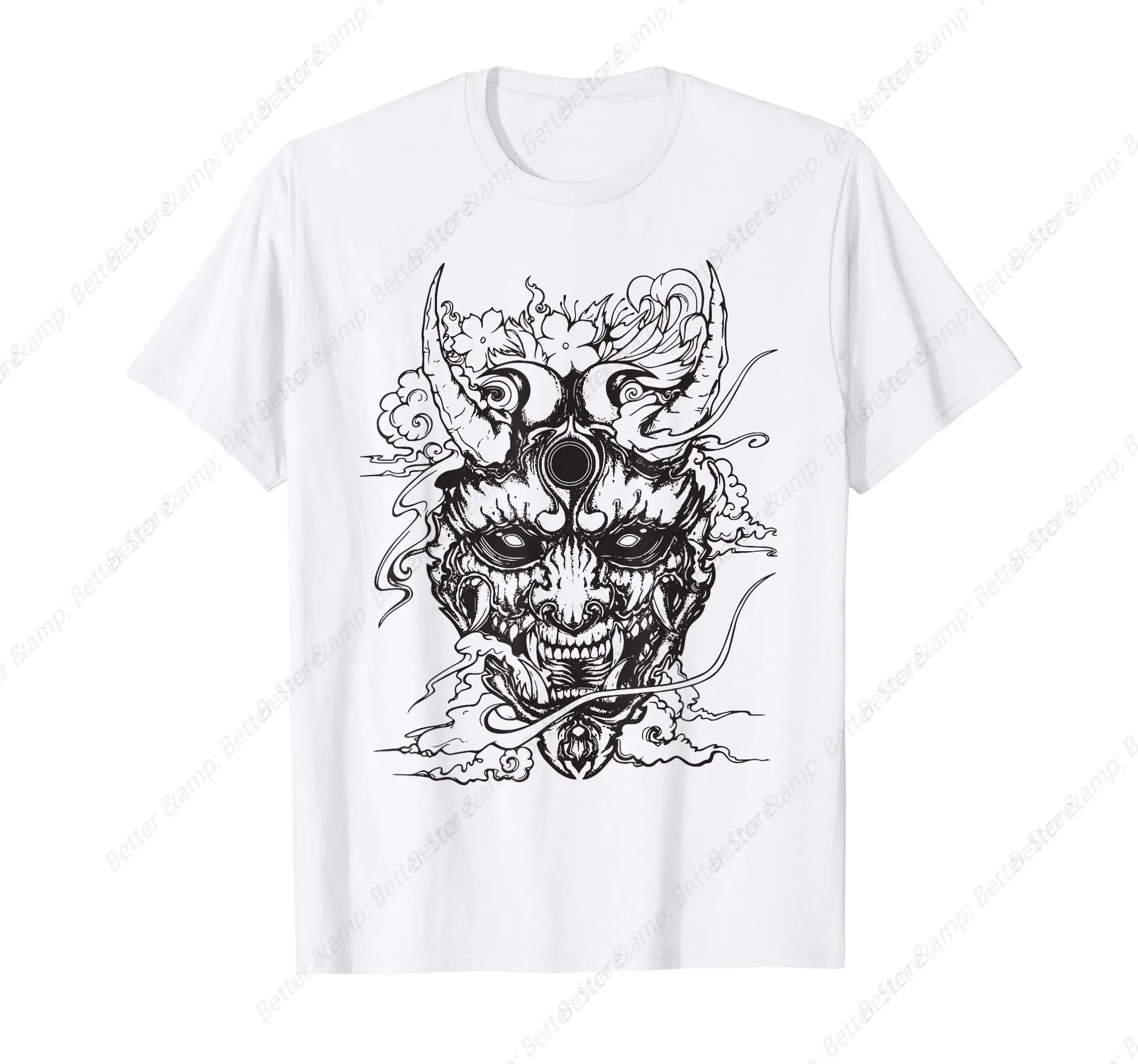 Japanese Demon Aesthetic Art Oni Devil Face Harajuku T-Shirt