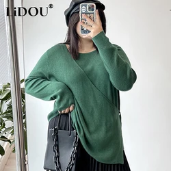 Autumn Winter New Solid Color Plus Size Fake Two-piece Top Women Trend Fashion Oversized Design Lady T-shirts Sexy Chic Pullover