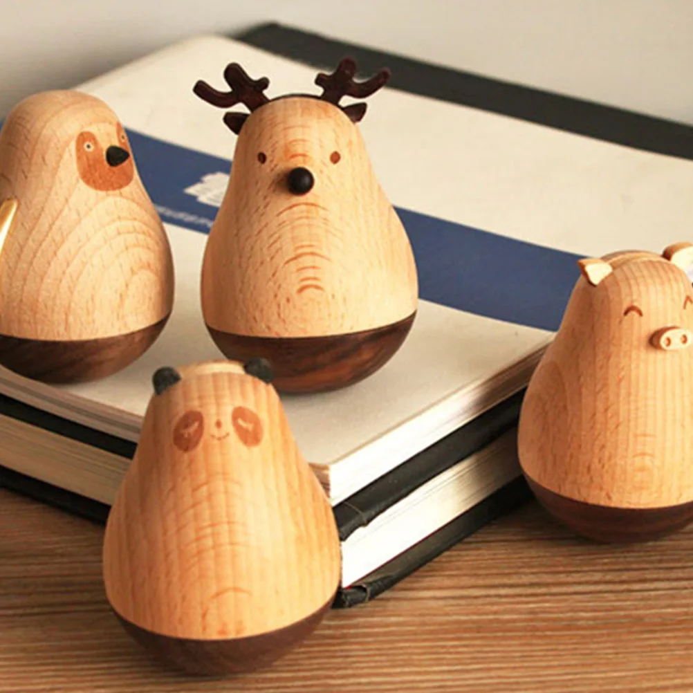 

Wooden Tumbler Ornaments Animal Toy Educational Baby Rattles Nordic Style Beech Material Safety Steady Desk Bookshelf Bedside