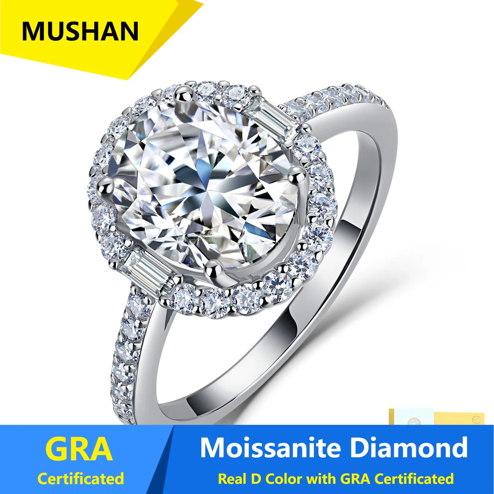 MUSHAN Luxury Jewelry 925 Sterling Silver Ring Band Women GRA Certificated Moissanite Diamond Emerald D Color Rings Fine Jewelry