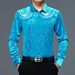 New Luxury Men's Silk Velvet Clothing Mens Spring & Autumn Fashion Patterns Gold Velvet Shirts Long Sleeve Male Soft Velvet Top