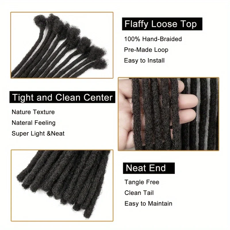 Loc 익스텐션 풀 핸드메이드 100% 인모 드레드록 익스텐션, 0.6cm, 8 인치 100 가닥