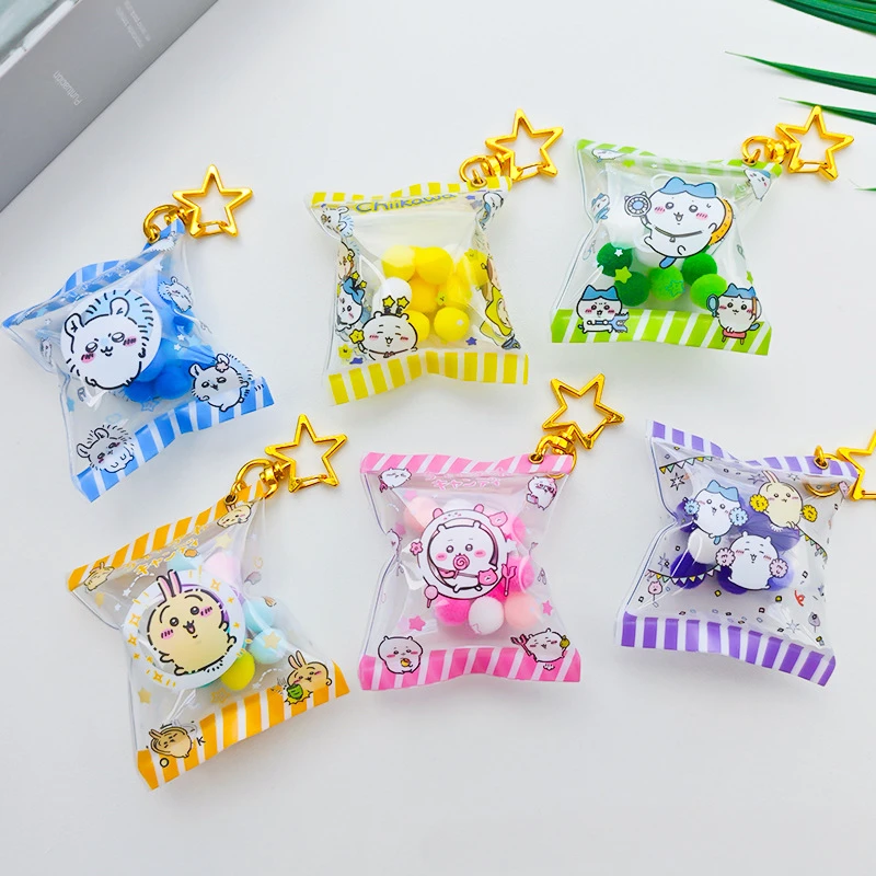 

Chiikawa Hachiware Usagi надувная сумка с пряжкой в виде звезды, маленький шарик для волос, подвесной школьный кулон для ключей от машины