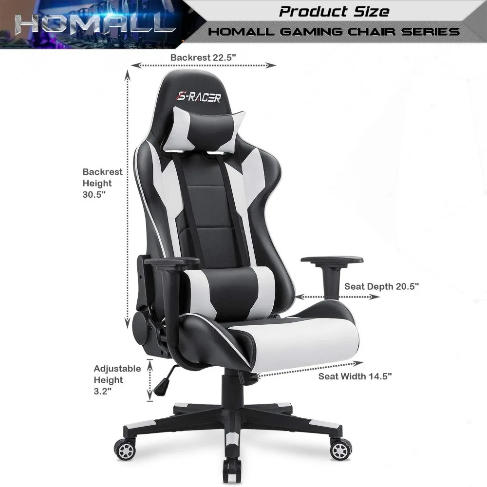 Office Chair High Back Computer Chair Leather Desk Chair Racing Executive Ergonomic Adjustable Swivel Task Chair(White)