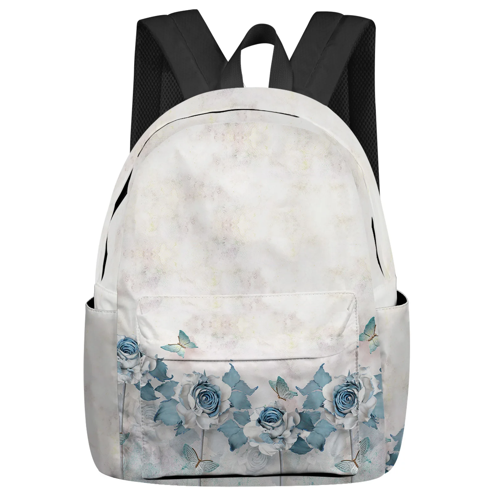 Blue Flowers Butterflies Flowers Student School Bags Laptop Custom Backpack For Men Women Female Travel Mochila