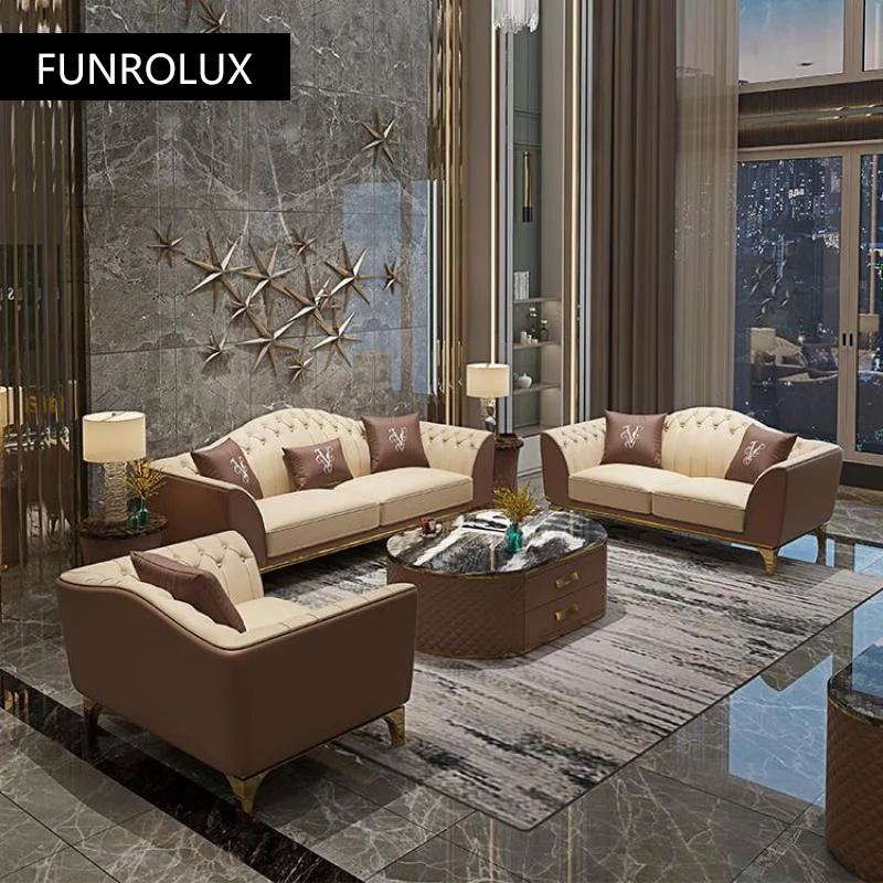 Modern leather sofa living room large apartment first layer cowhide sofa