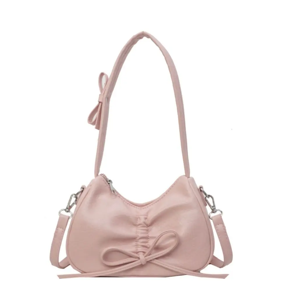 

Bowknot Balletcore Bow Handbag Drawstring Underarm Bag Bow Tie Shoulder Bag Shopping Bag Silver PU Leather Hobo Bag Streetwear