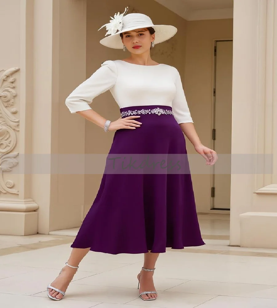 

Charming Twon Tone Purple Mother Of The Bride Dress 2025 Tea Length Lace Mom Evening Dress Elegant Wedding Guest Party Customize