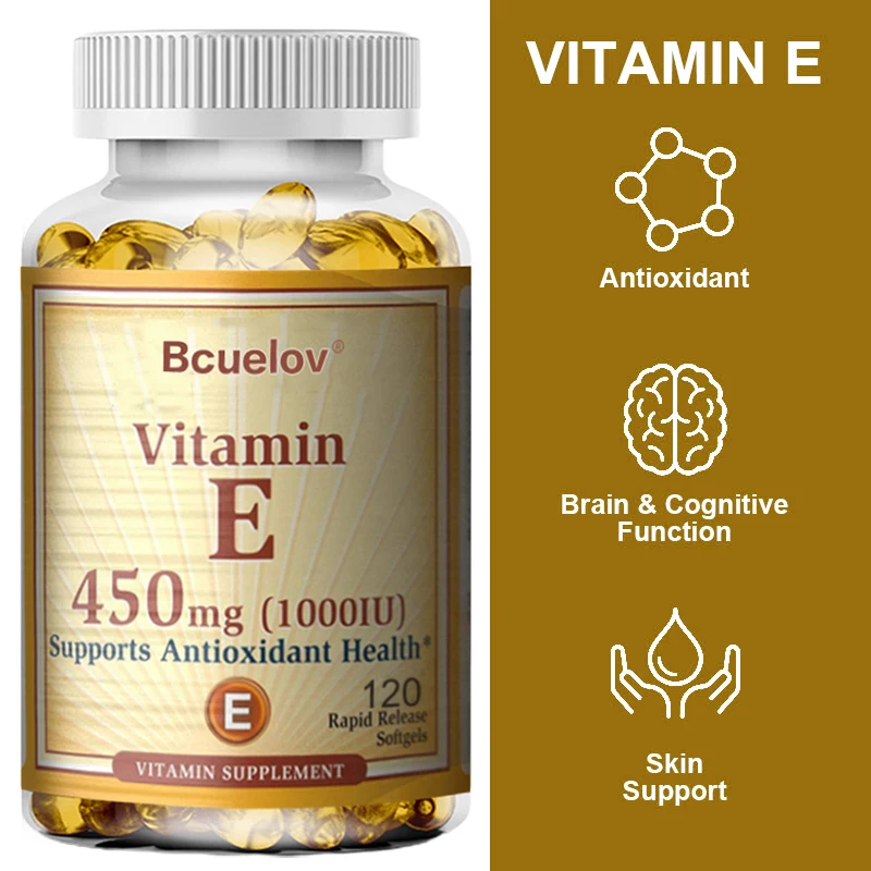 Bcuelov vitamina E 1000 IU 450mg-per pelle, capelli, salute circolatoria, supporto del sistema immunitario-integratore antiossidante