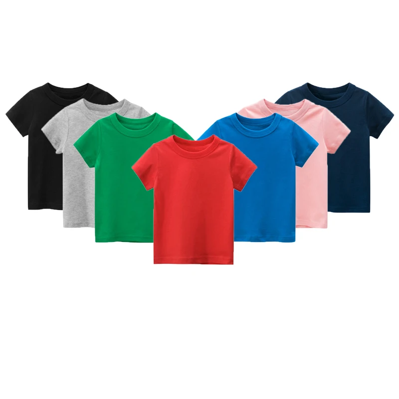 

Kids and Baby Clothing Boys Girls T-shirt Summer Short Sleeves Solid Color Cotton Tees Tops 1-8 Years Old