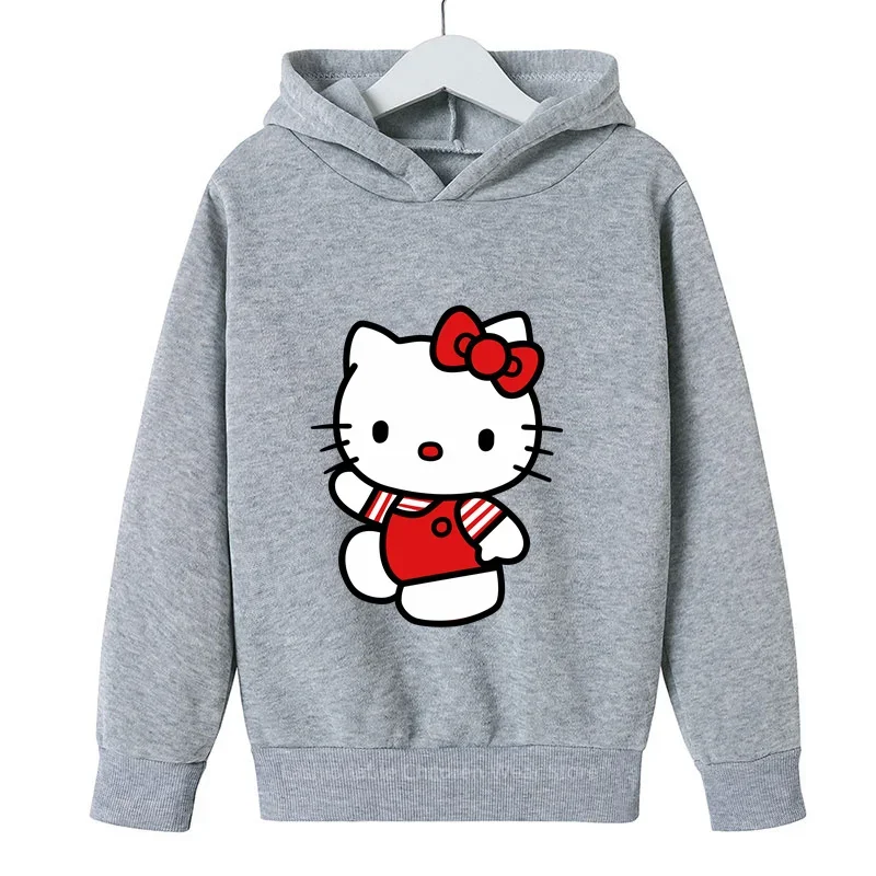 

2024 Trendy Hello Kitty Cute Cartoon Design Kids Hoodie Boys Girls Cotton Stylish Cozy Hooded Shirt for Spring-Autumn