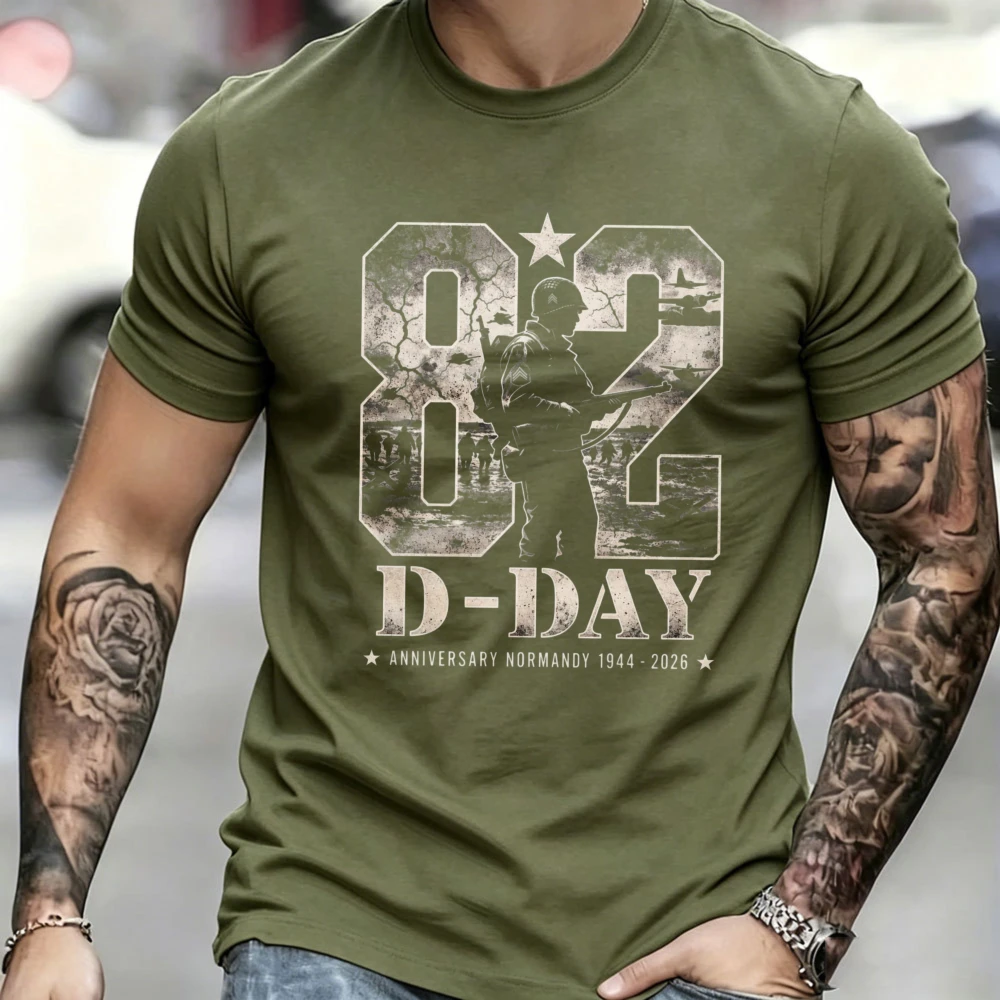 D-DAY 1944 2026 82nd Anniversary Normandy T-shirt Outdoors High Quality Cotton Short-sleev Breathable Casual Streetwear Tees view 4