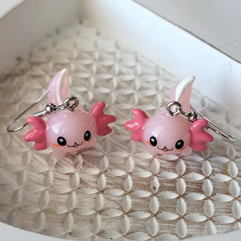 Cute Pink Axolotl Dangle Earrings Hypoallergenic Animal Drop Earrings Kawaii New Trendy Birthday Gift